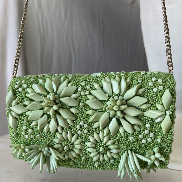 VIRAL Lime Green Flower Beaded Crossbody Clutch, Anthropologie Style, NWT - Picture 10 of 10